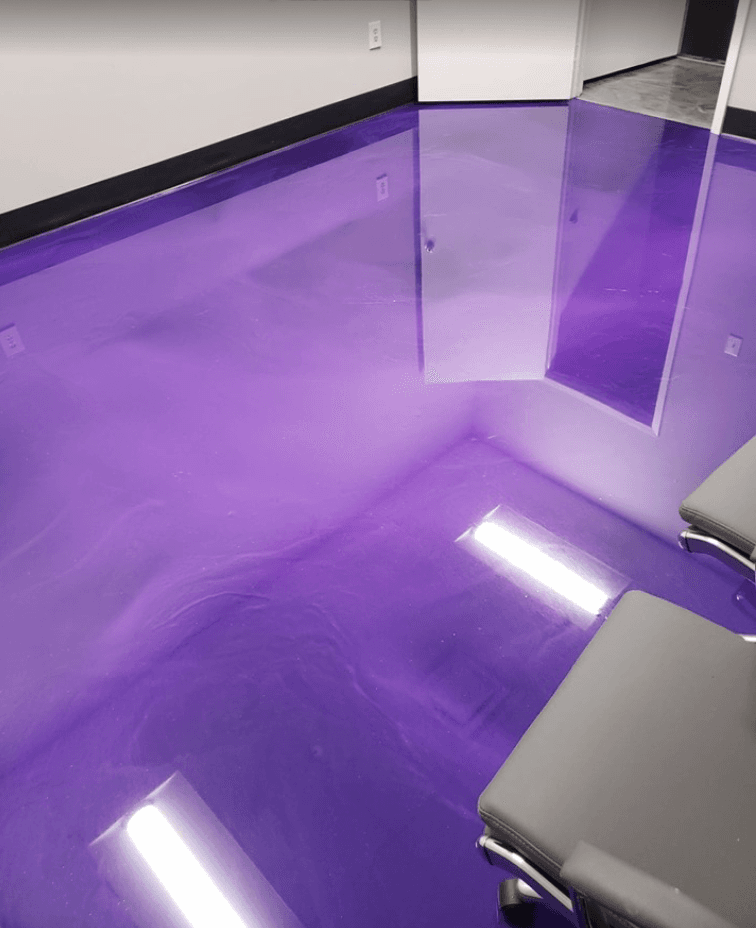 Purple metallic epoxy floor by Colin Coatings, Des Moines, Iowa